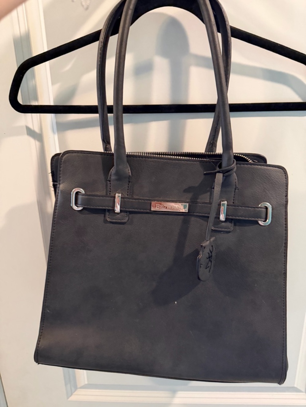 Browning Black Leather Tote with Silver Hardware
